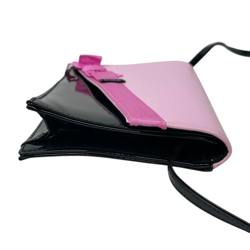 NEW Lerner Crossbody Bag Womens Pink Black Bow Patent Faux Leather‎ Purse Y2K
